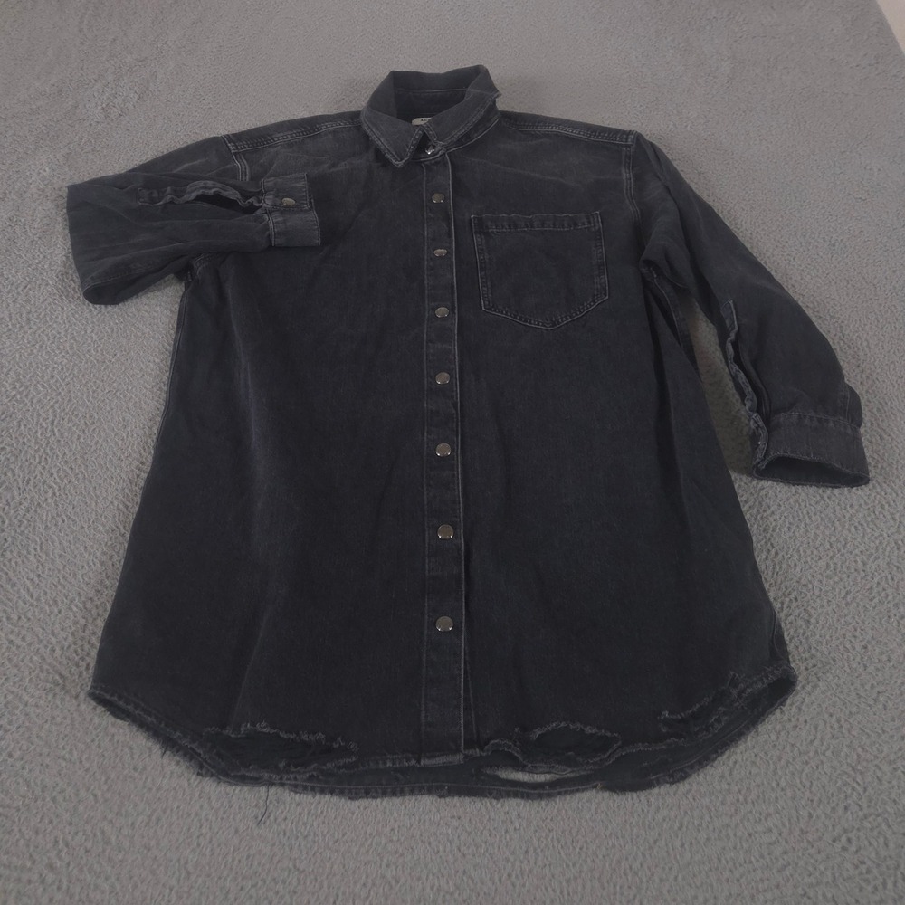 Agolde Dress Womens Large Mazie Denim Organic Cotton Raw Hem Snap Front Utility